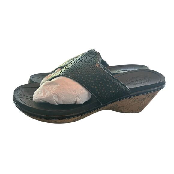 Dr Scholls Cork‎ Wedge Black Thong Sandals Cut Out Summer Spring Women's Size 9 - Picture 4 of 9